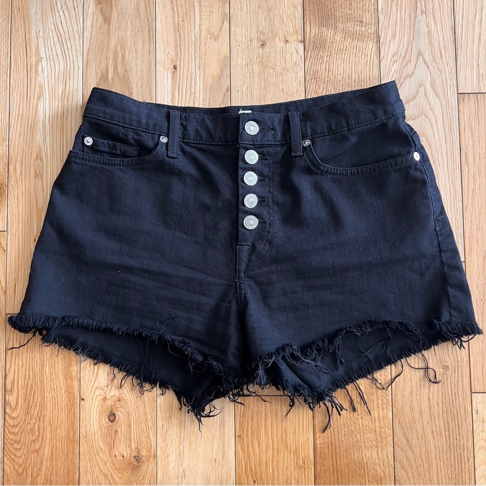7 For All Mankind Black Cutoff Shorts‎ Button Fly High Rise Womens Size 28